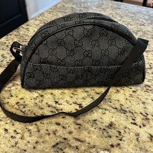 Gucci black denim top handle bag